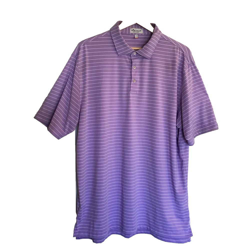 Peter Millar Polo Shirt Men's XL Purple White Striped Laurel Valley Golf Club